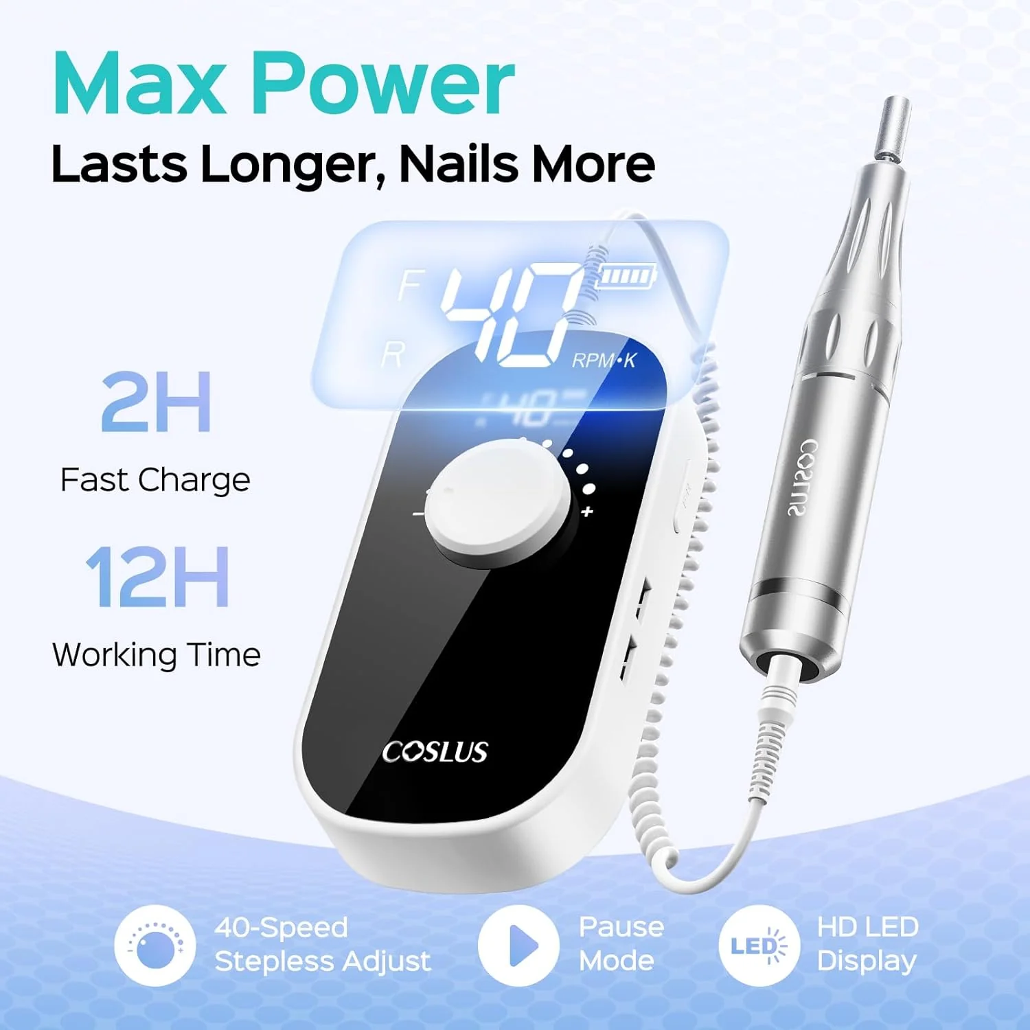 COSLUS (E51) Rechargeable Electric Nail Drill - Image 5