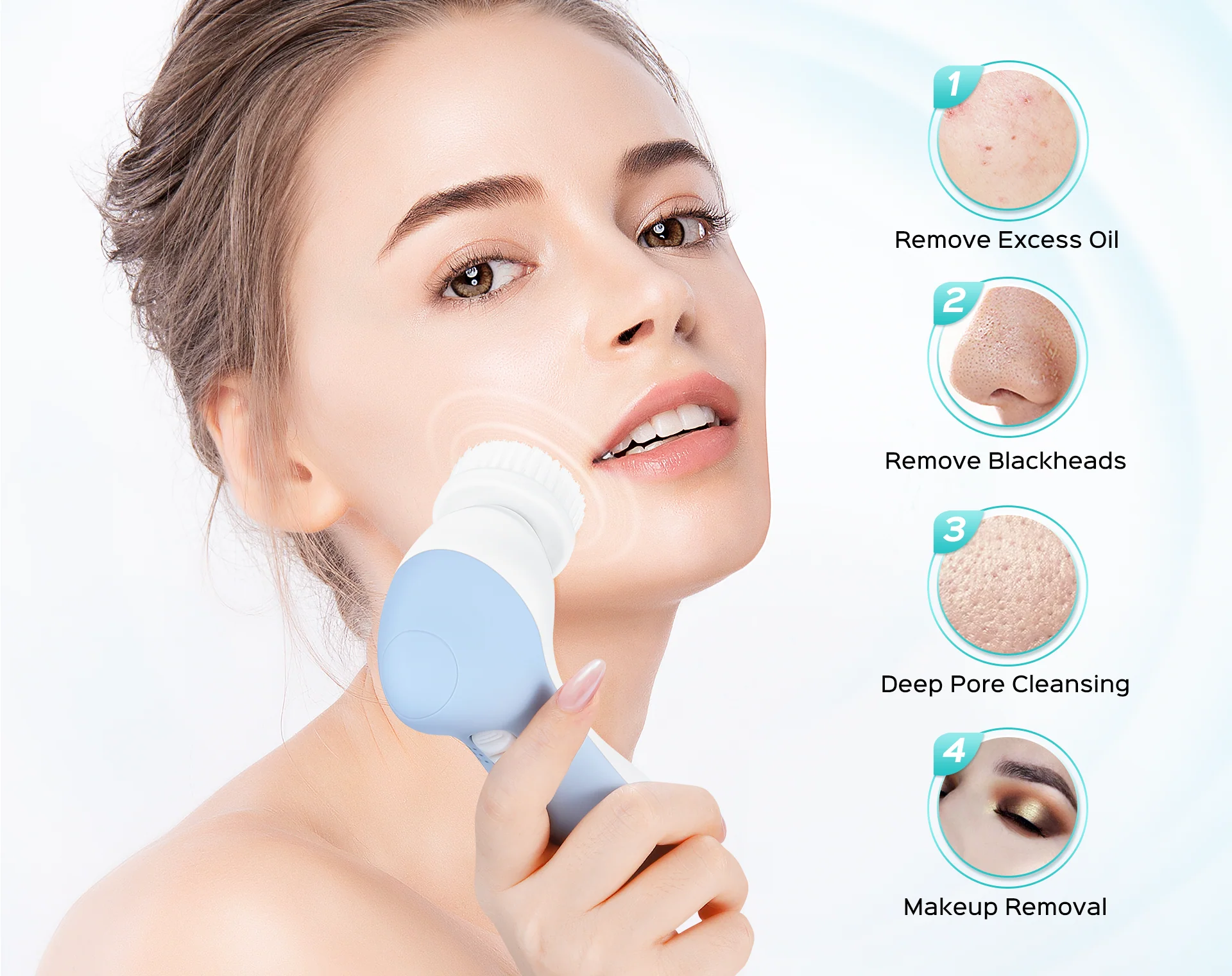 COSLUS P2017 Waterproof Facial Cleansing Spin Brush with 2 Brush Heads - Image 4